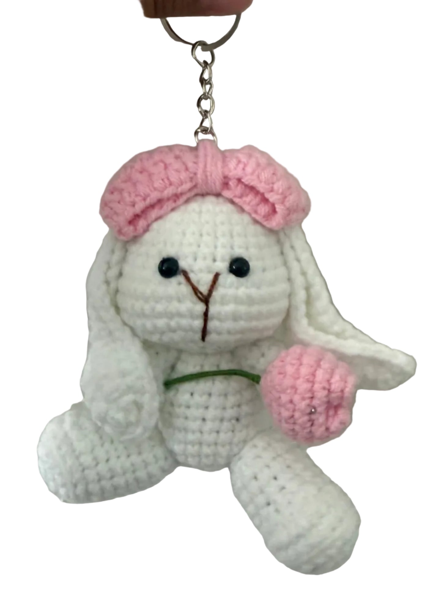 Bunny with pink bow and pink rose